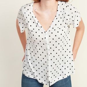 V-Neck Button-Front Jersey-Knit Top